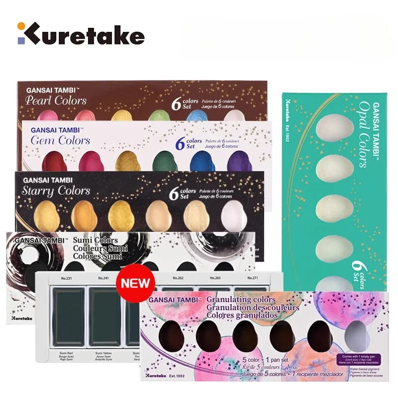 Kuretake Gansai Tambi GRANULATING Watercolor Paint set, Ideal for Calligraphy, Illustrations, Brush Lettering, Fineart and more