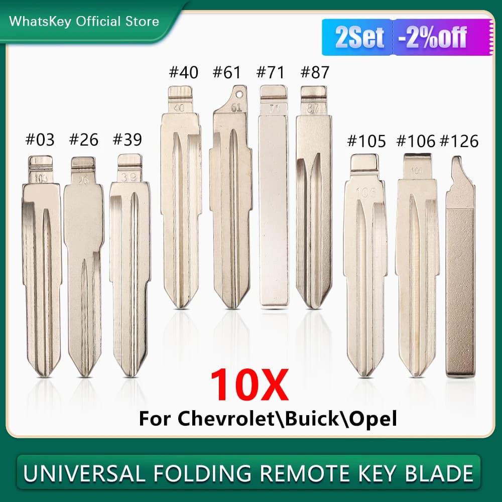 Lama per chiave remota KD flip non tagliata HU100 da 10 pezzi # 03 26 39 40 61 71 87 105 106 126 Per Buick Excelle Chevrolet CRUZE Cadillac OPEL