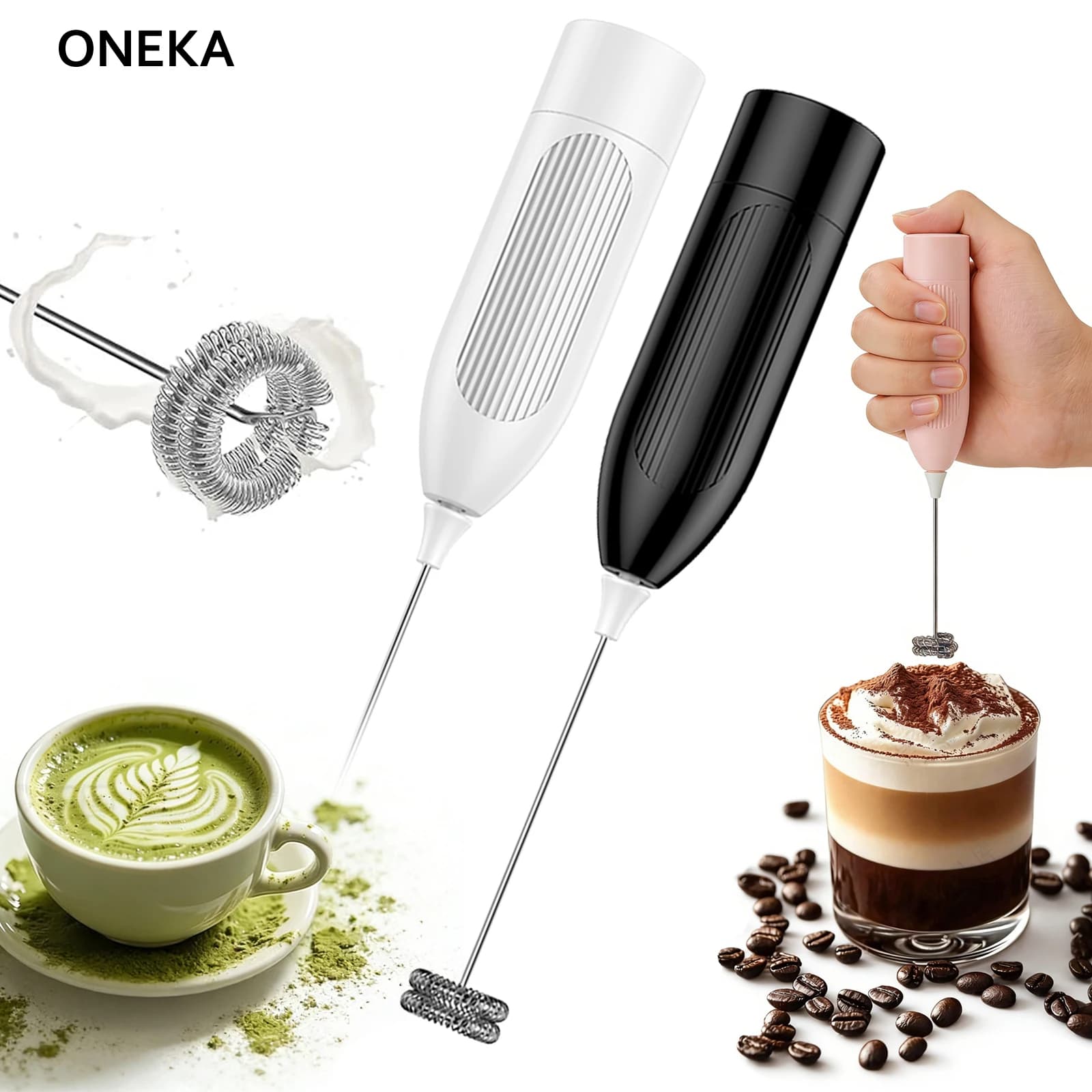 ONEKA Mini Palmare Powerful ABS Electric Montalatte Drinks Mixer Foam Maker For Camping Coffee Capuchin Blend Matcha