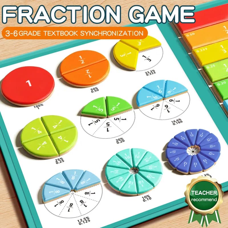Magnetic Book Fraction Puzzle,Educational Math Fraction Manipulatives for Child,Magnetic Fraction Tiles for Elementary School