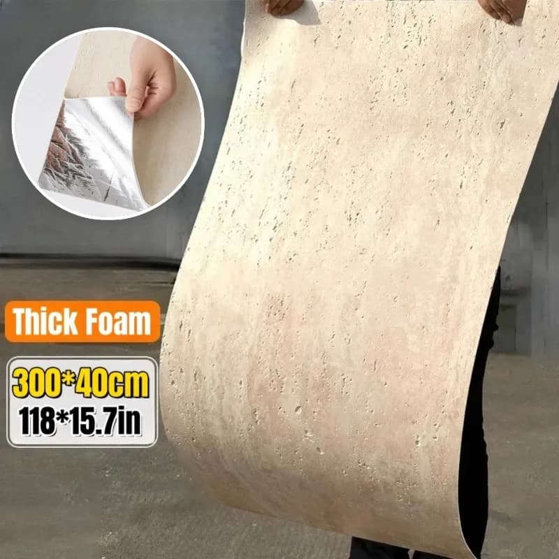 300x40cm Roll Imitation Travertine Wallpaper Self-adhesive Foam Realistic Slate Texture Wall Sticker Interior Decoration Bedroom