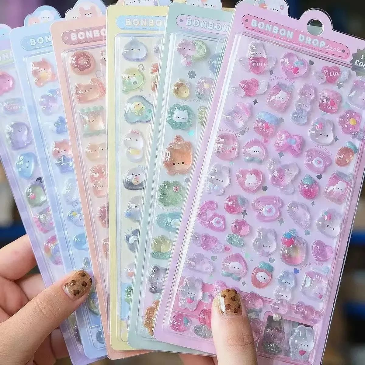 Adesivi in Resina 3D Kawaii, Decorazioni Trasparenti Scintillanti a Cartone Animato per Scrapbooking, Cover per Telefono, Laptop, Decorazioni Fai-da-Te