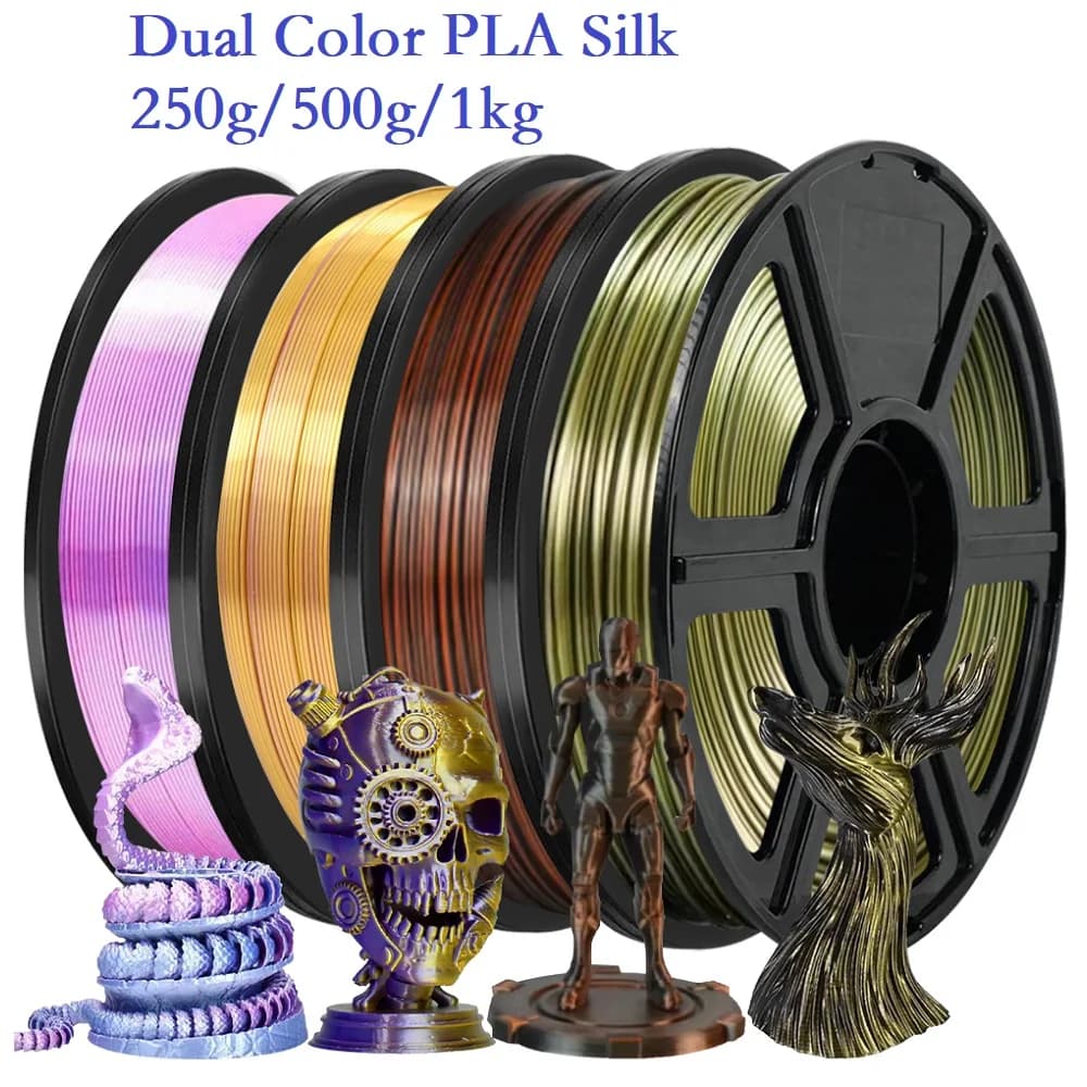 Filament of silk double color PLA 1,75 mm 1 kg 500 g 250 g 3D Printer Plastic material Polished PLA Multicolor Black Red Blue Green