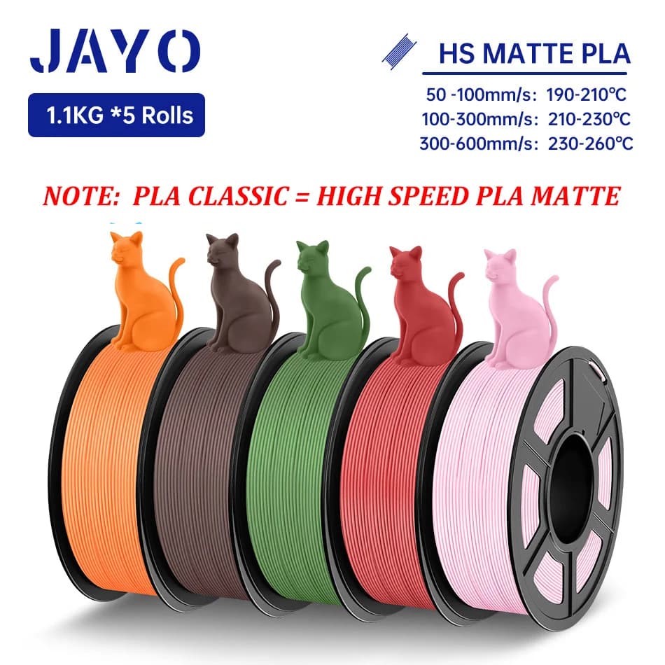 JAYO High Speed Matte PLA 3D Filament 3D PLA Printer Filament from 1,75 mm 5 rolls/set 3D printing materials with matt effect ordered wounded