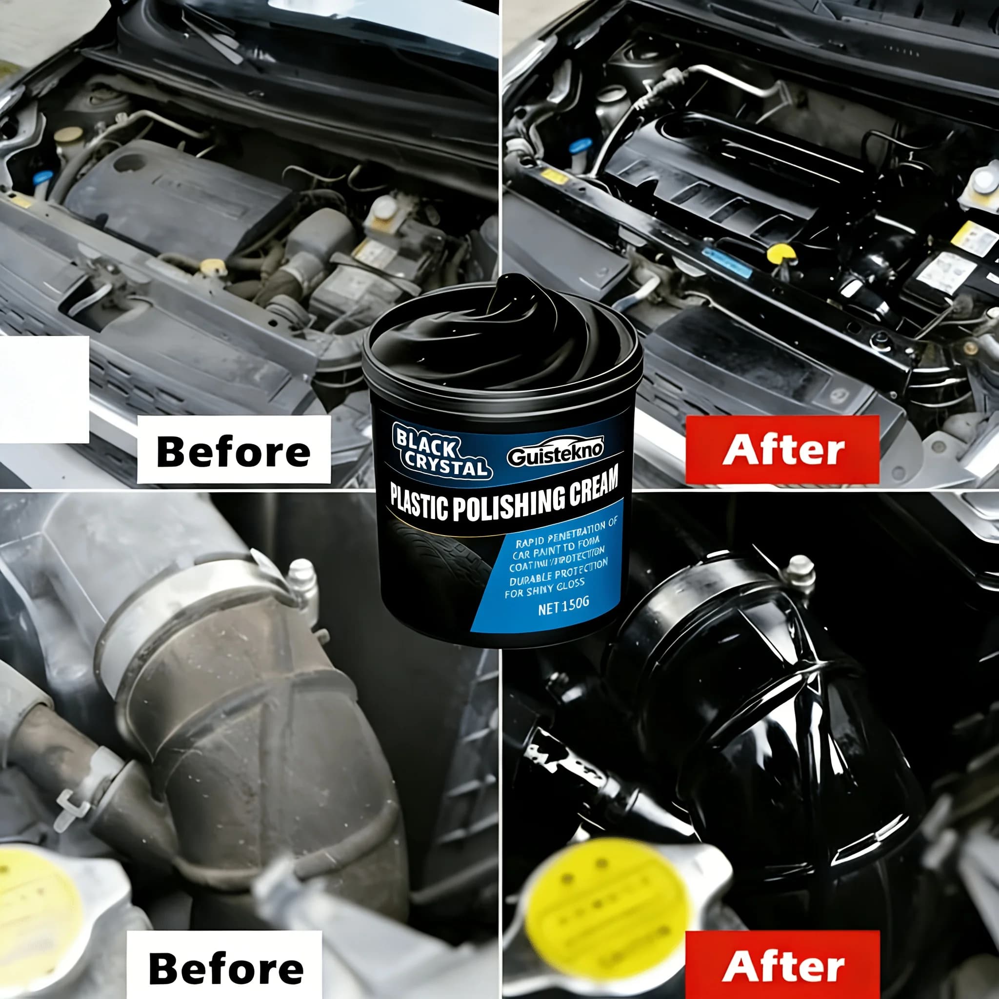 Crema Lucidante Nera per Plastica 150g, Riparazione Graffi Auto, Protezione Vernice, Lucidatura Pneumatici, Rinnovamento Interni, Lucidante Brillante