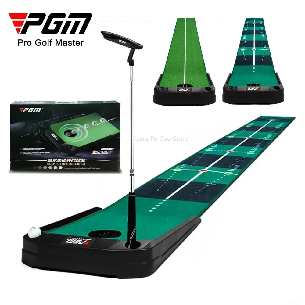 PGM Golf Putting Mat Palla di ritorno elettrica Tappetino da golf portatile per interni ed esterni Superficie in vero rotolo e cuscinetti inferiori antiscivolo TL026