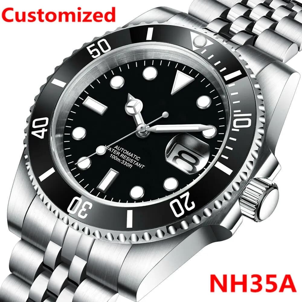 Logo DIY 40MM Underwater Watch NH35 Automatic Wrist Watch 10Bar Waterproof Luminous Sapphire Ceramic Bezel Men's Watches Reloj