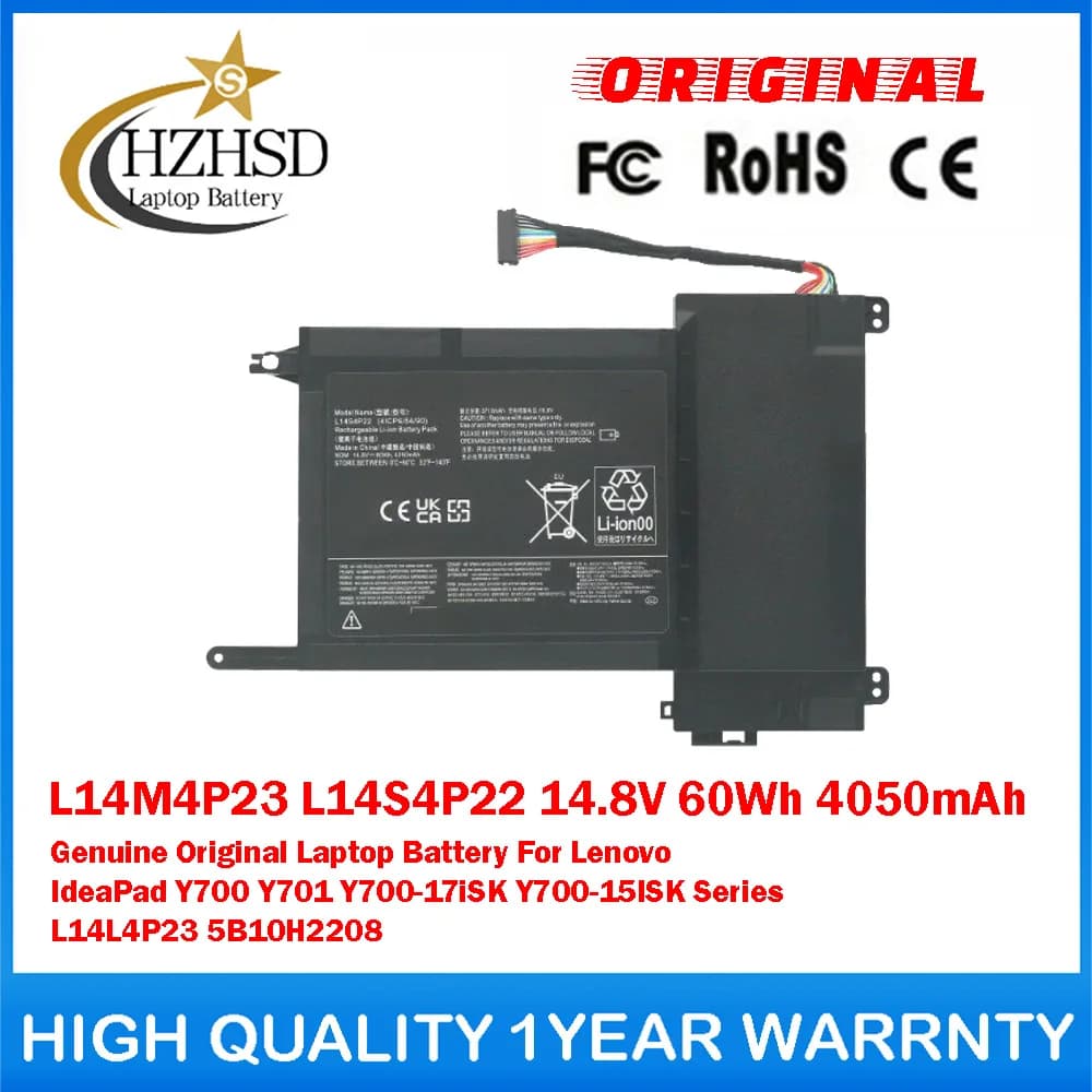 L14M4P23 L14S4P22 14.8V 60Wh 4050mAh Genuine Original Laptop Battery For Lenovo IdeaPad Y700 Y701 Y700-17iSK Y700-15ISK L14L4P23