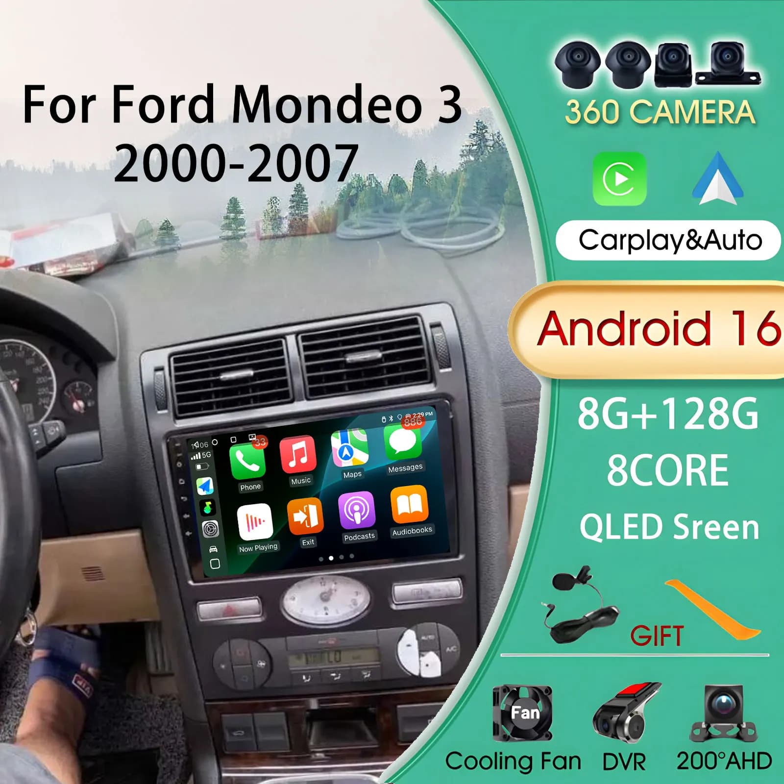 2Din Android Carplay Android Auto Wireless For Ford Mondeo 3 2000-2007 Autoradio 4G GPS Navigation Car Video Stereo DSP Radio