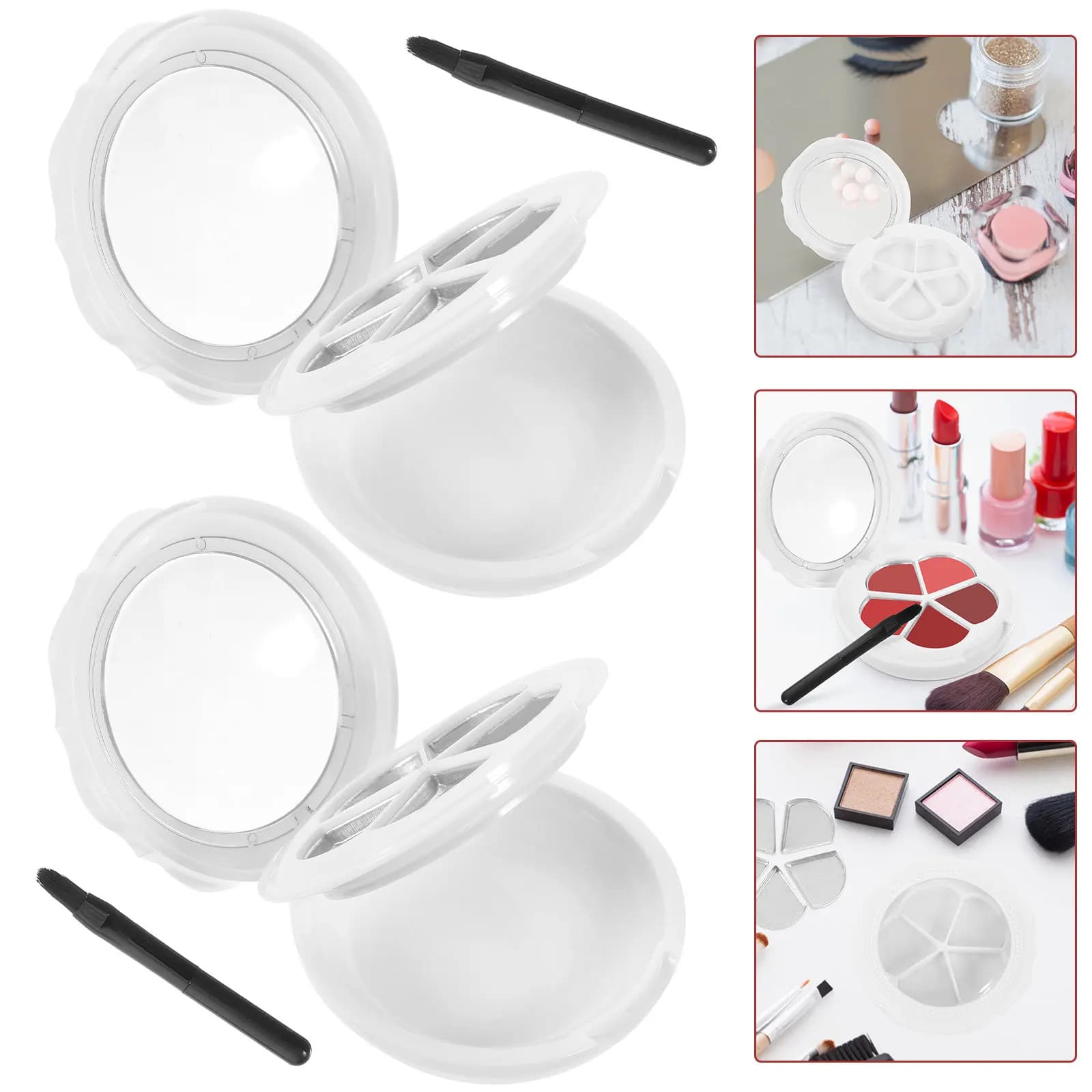 2 Set Contenitori Ricaricabili per Ombretto, Rossetto, Fard e Illuminante, 5 Scomparti, Portatile, per Trucco Fai-da-te, da Viaggio