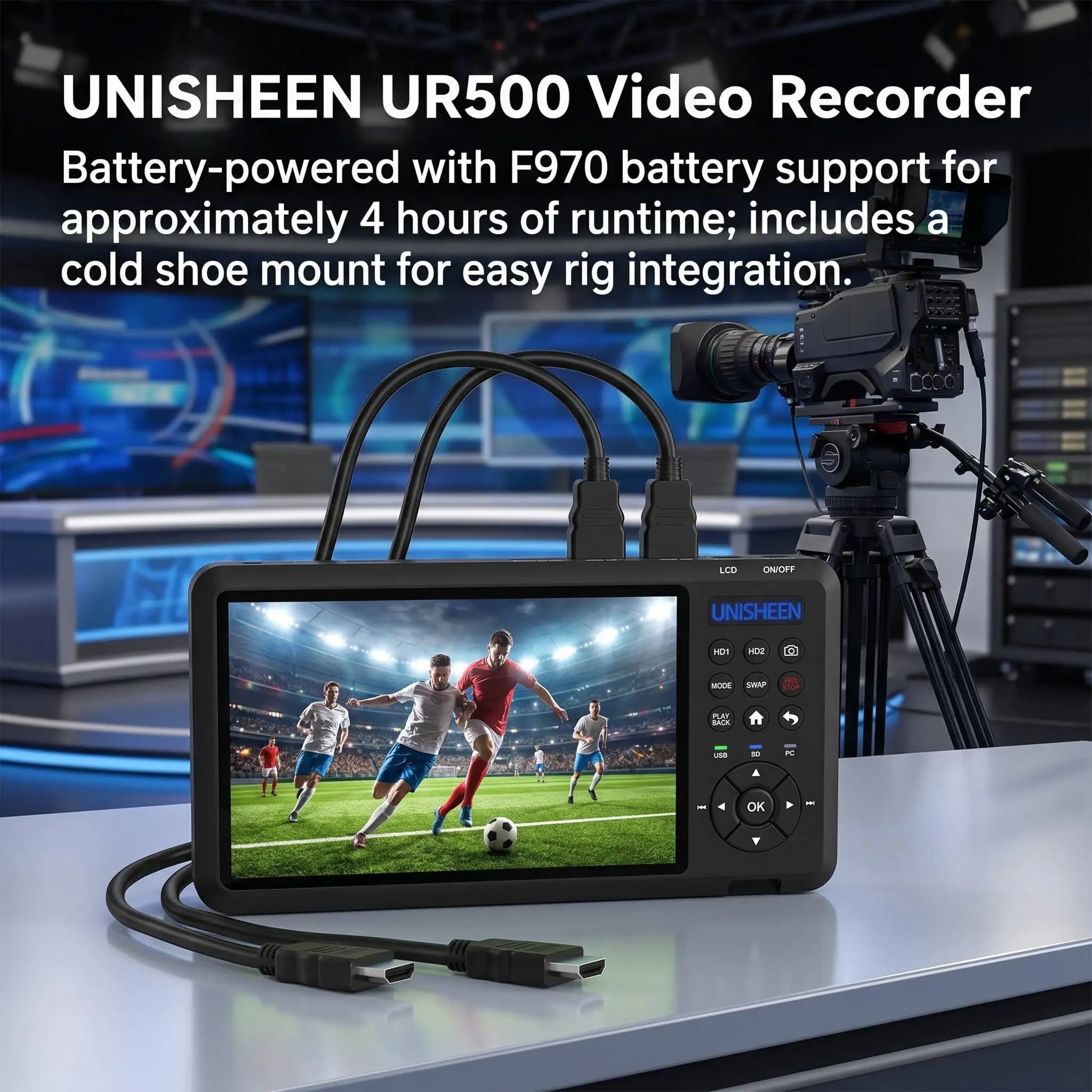 UNISHEEN Schermo da 7 pollici Scatola di acquisizione video Registratore HDMI a 2 canali Presa batteria Nastro CVBS AV RCA SVideo DVI VGA YPbPr 1080p HD 4k