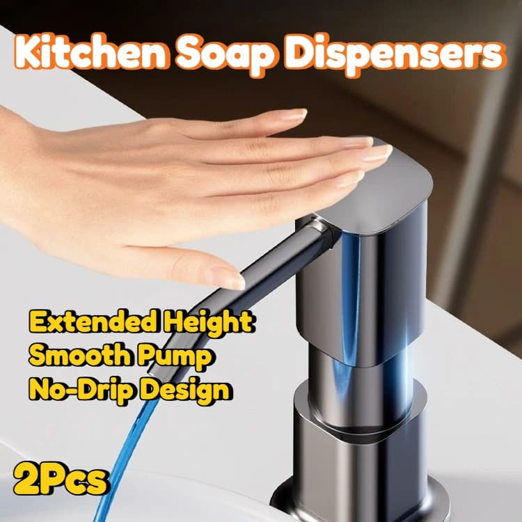 Dispenser di Sapone da Cucina con Pompa Manuale a Azionamento Fluido, Utilizzo con Una Mano, Installazione Facile, Altezza Estesa, Organizzazione su Piano di Lavoro, 2 Pezzi