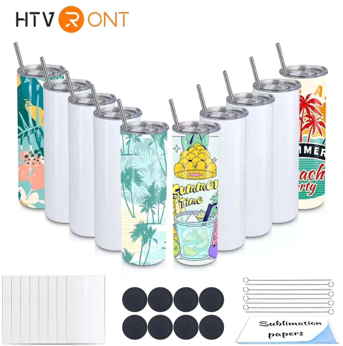 HTVRONT Pack of 8 raw glasses for sublimation of 20 OZ Skinny straight vent, glass for sublimation isolated stainless steel