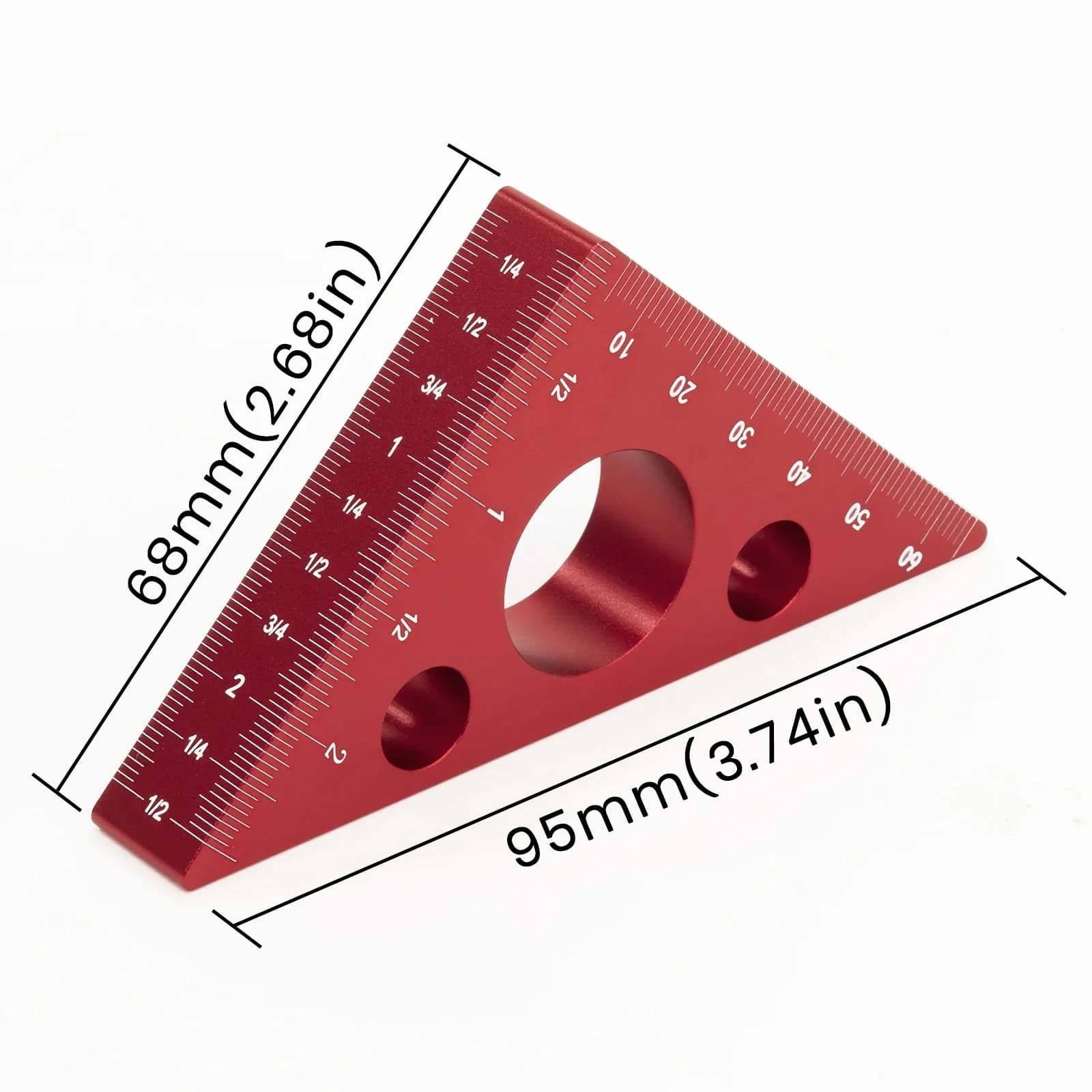 Triangular aluminium alloy rack, imperial and metric scales with 45 degree angle, squares of triangular precision carpentry right isosceles
