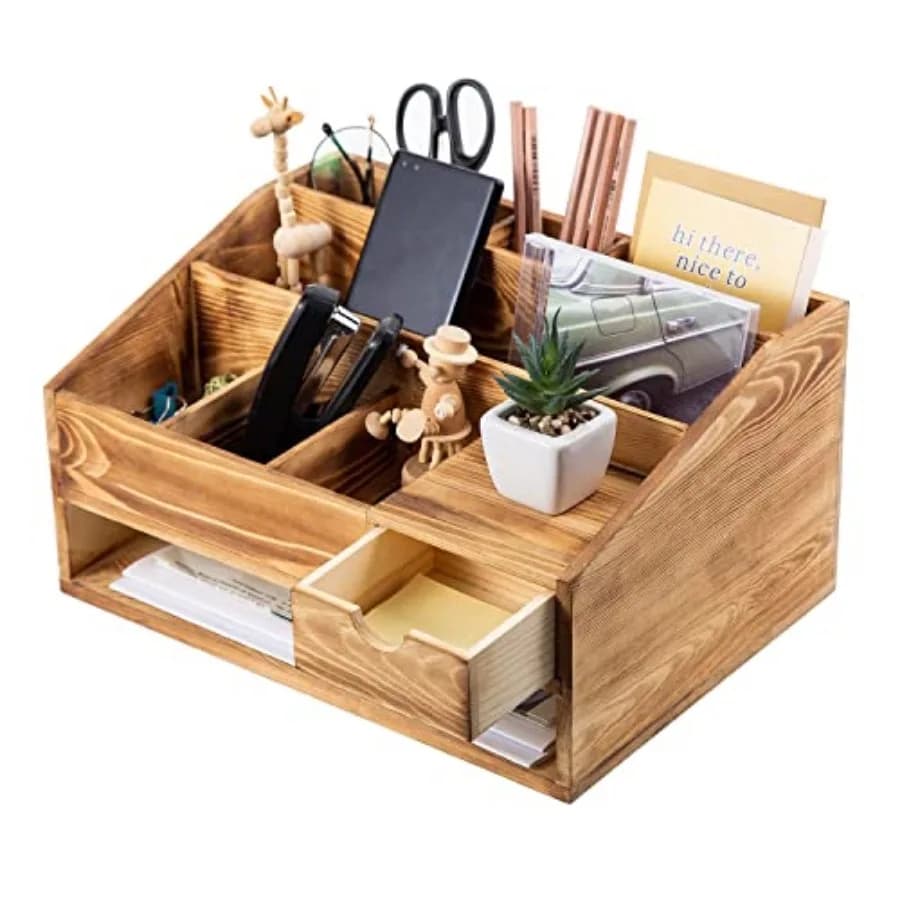 Organizzatori per cassetti da scrivania in legno con portadocumenti e portapenne, combo decorativo per l'organizzazione di scrivanie da ufficio e casa, ideale per organizzare cancelleria