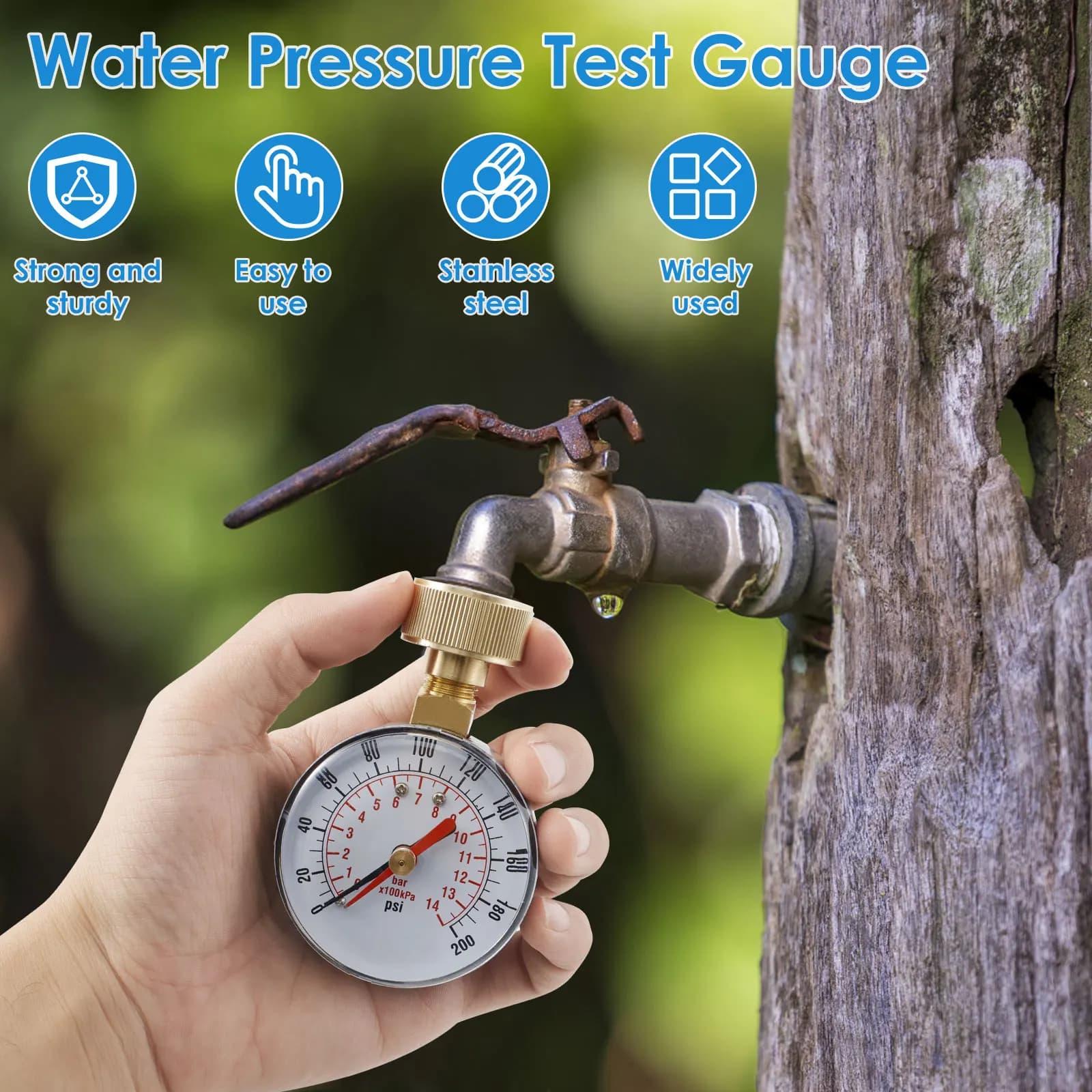 Pressure Gauge for Water Pressure Test TS-60-200 PSI Water Pump Pressure Gauge for Flexible Pipe Faucet Garden Pipe