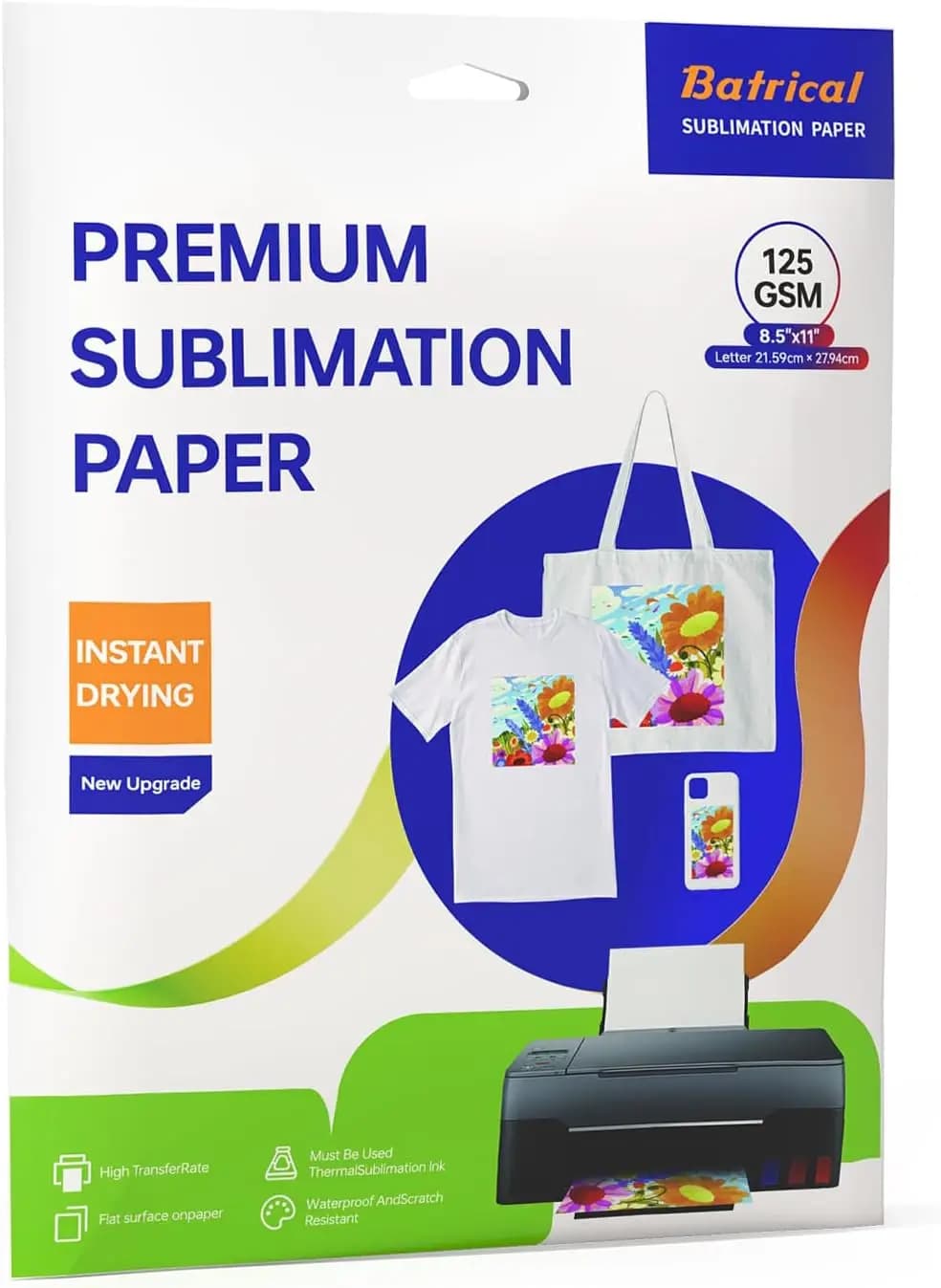 30 Fogli di Carta per Sublimazione 8.5x11" 125g per Stampanti a Getto d'Inchiostro, Alta Trasferibilità