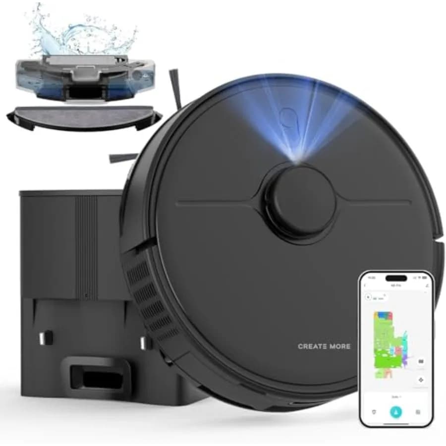Robot Vacuum and Mop with Self-Emptying, 90 Days Hands-Free Robotic Vacuum with 6000Pa, LiDAR Navigation, Wi-Fi/App/Alexa Voice