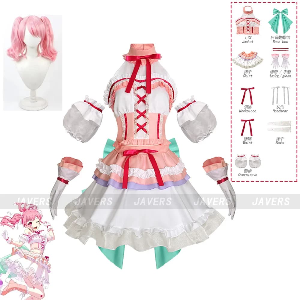 Cosplay costume by Maruyama Aya from the Soul BanG Dream! Princess Lolita Pink Dress for 10th Anniversary, Women's Party Costume in Mask