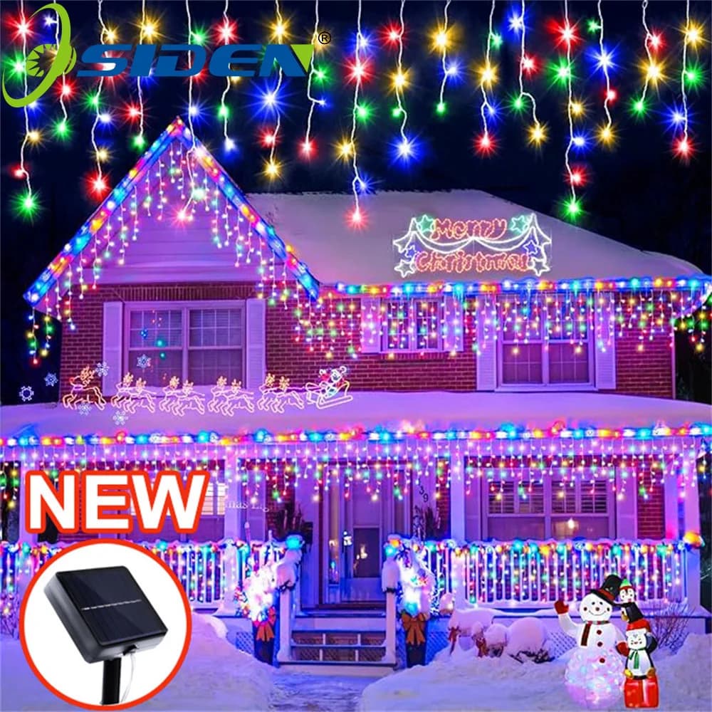 NUOVE luci natalizie per esterni a ghiacciolo solare 162/96LED 8 modalità lucine impermeabili per la decorazione domestica delle feste di Halloween