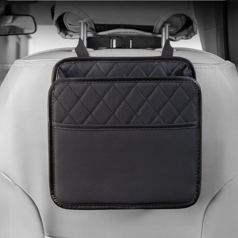 Borsa portaoggetti per schienale per seggiolino auto in pelle di grande capacità Borsa per immondizia sospesa impermeabile Pattumiera Tasca interna universale per auto