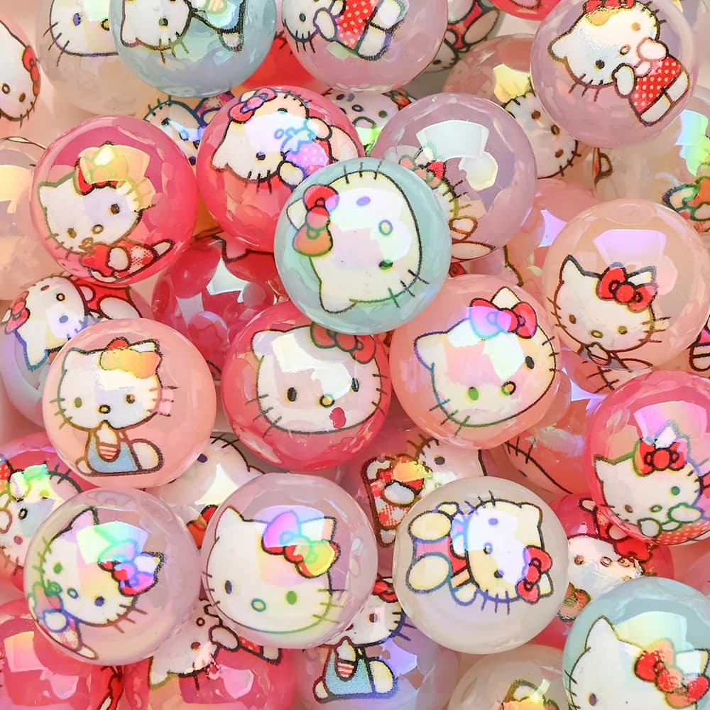 10 pz Misto Casuale Hello Kitty Stampato Perline16mm Acrilico Rotondo Perline Allentate Per Il FAI DA TE Bambino Ciuccio Catena Gioielli Regalo Accessori