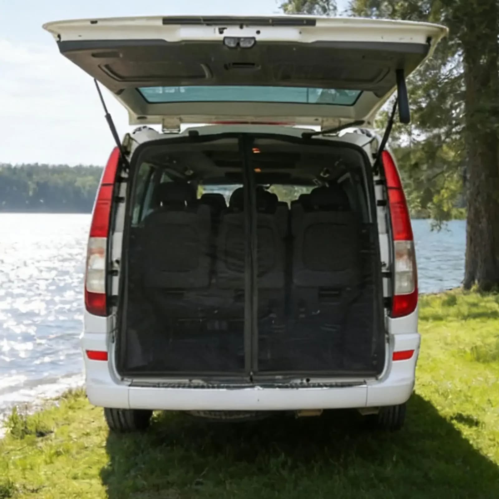 Rete a maglie magnetica e con cinghie per portellone posteriore camion 58"x57" - Protezione UV e anti-insetti, tenda parasole convertibile per overlanding, campeggio e viaggi