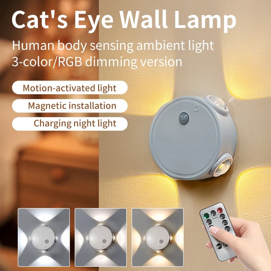 Luce Notturna con Sensore di Movimento 4 LED 3 Colori/RGB Luce Ambientale Magnetica Ricaricabile Lampada da Parete per Camera da Letto Scale Corridoio Decorazione