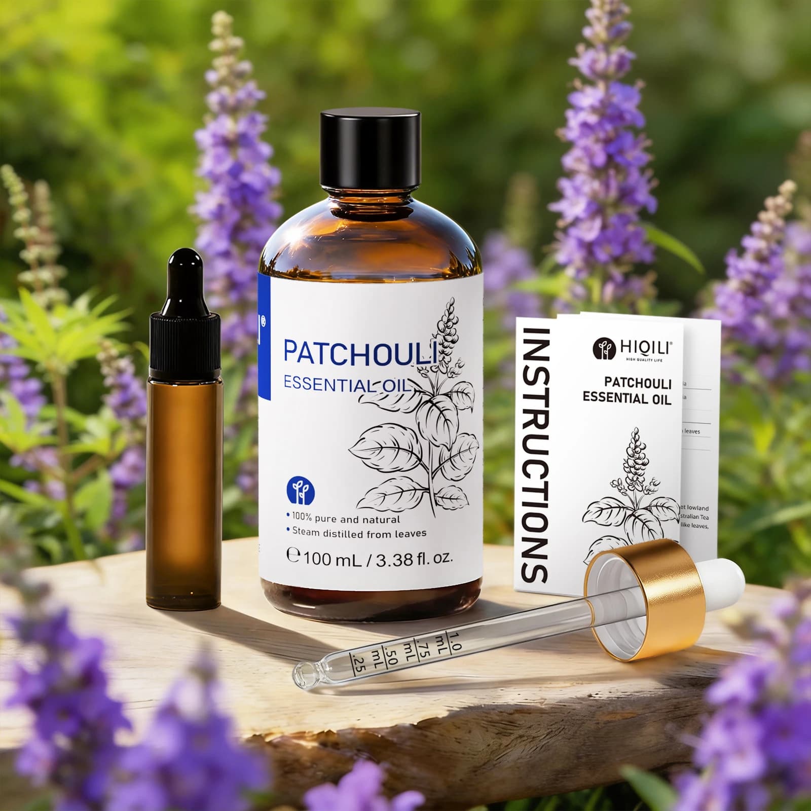 HIQILI 100% Natural Patchouli Essential Oil, Suitable For Humidifier/Diffuser, Car Fragrance, DIY Candle, 10/30/100ml