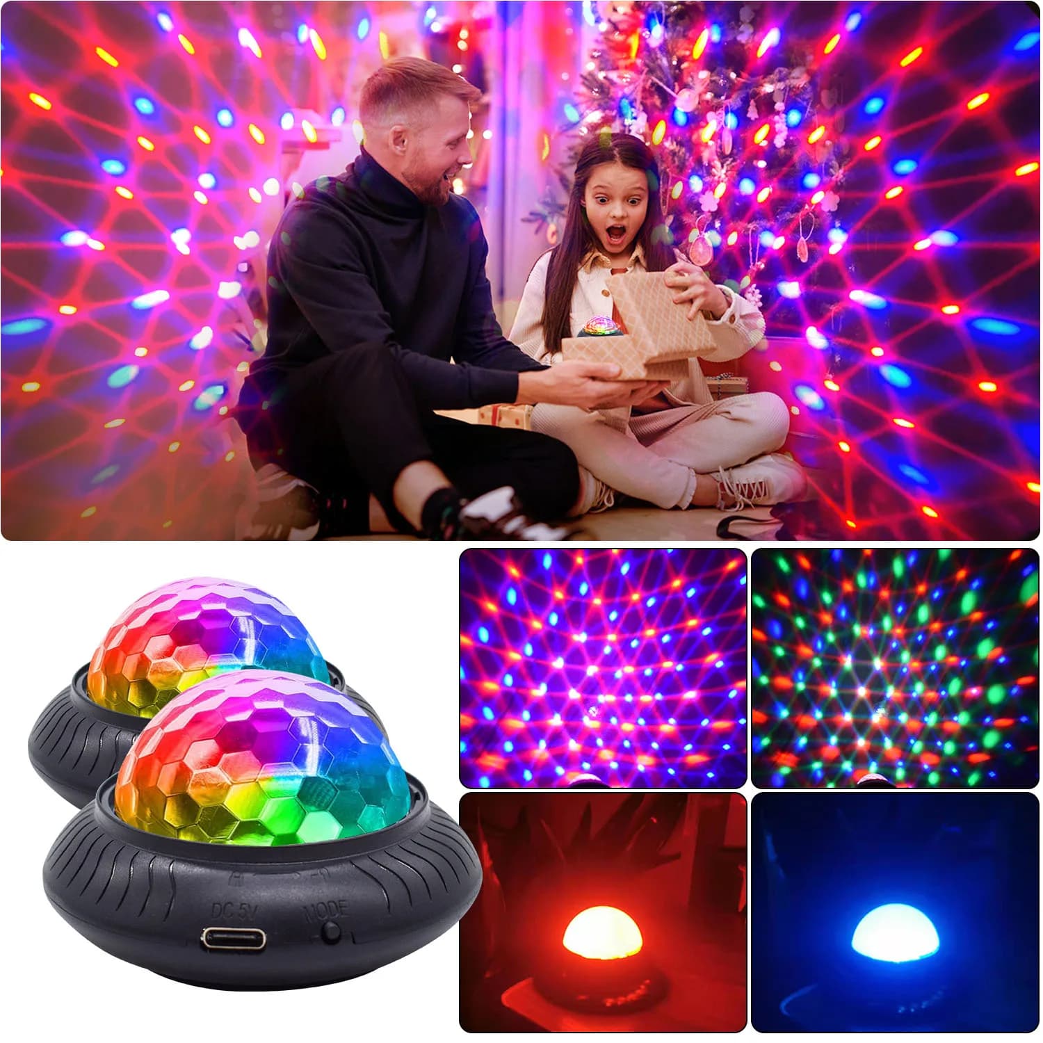 Lampada da discoteca 2-in-1 con luce notturna, portatile, con presa USB, lampada decorativa a LED con controllo sonoro, lampada per atmosfera romantica