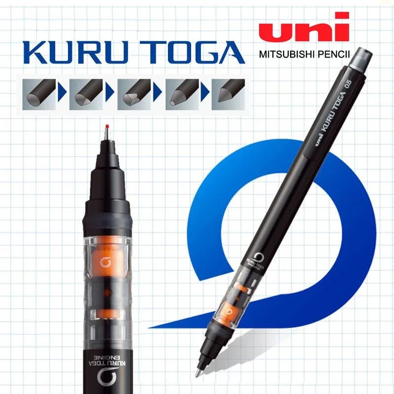 Matita Meccanica Janpan UNI Kuru Toga M5-452, Matita da Disegno 0.5mm con Basso Centro di Gravità e Rotazione Automatica, materiale Scolastico