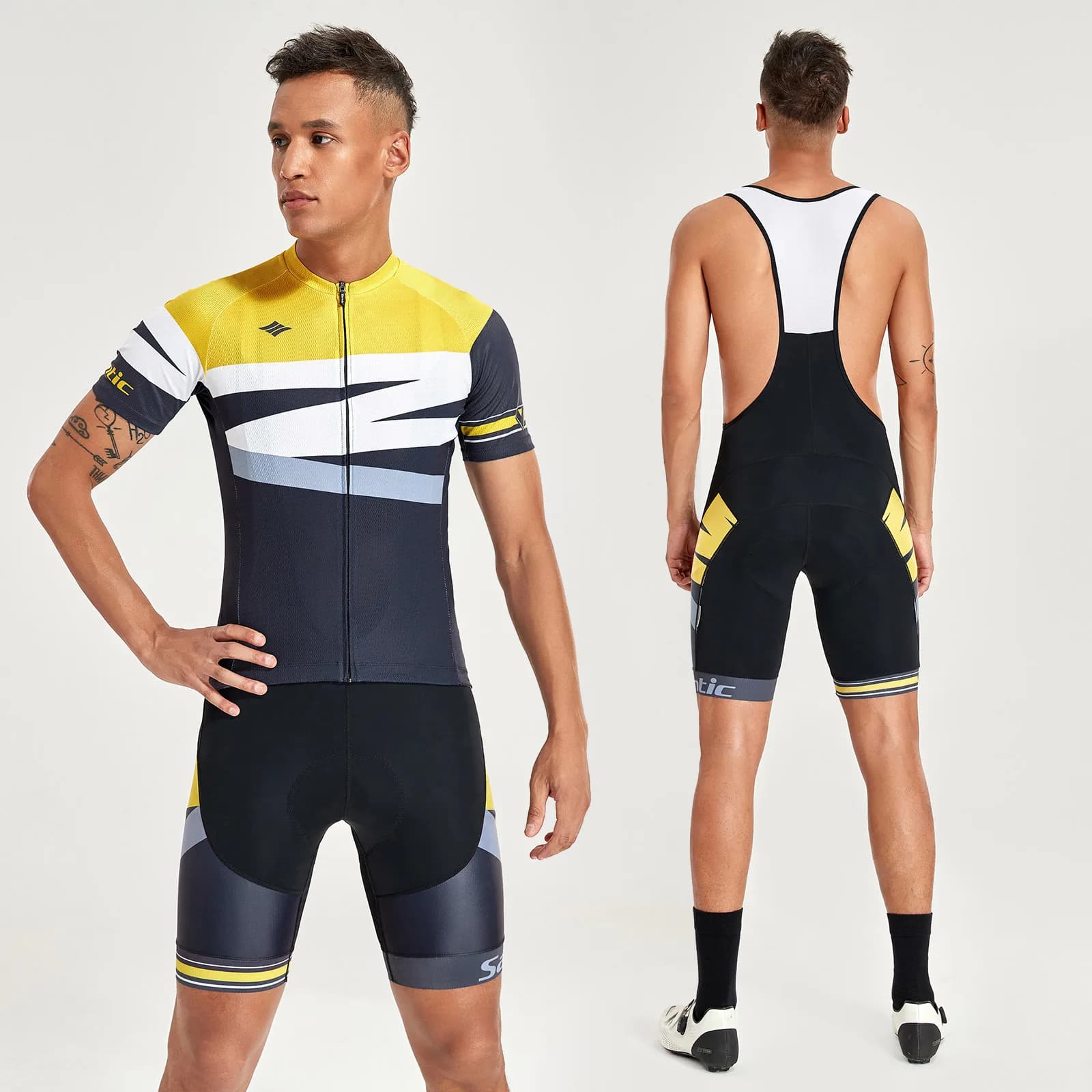 Santic Men's Summer Cycling Set Padded 4D Cyling Short Sleeved Knife Shorts with Bike Braces Men's MTB Cycling Set K20MT146