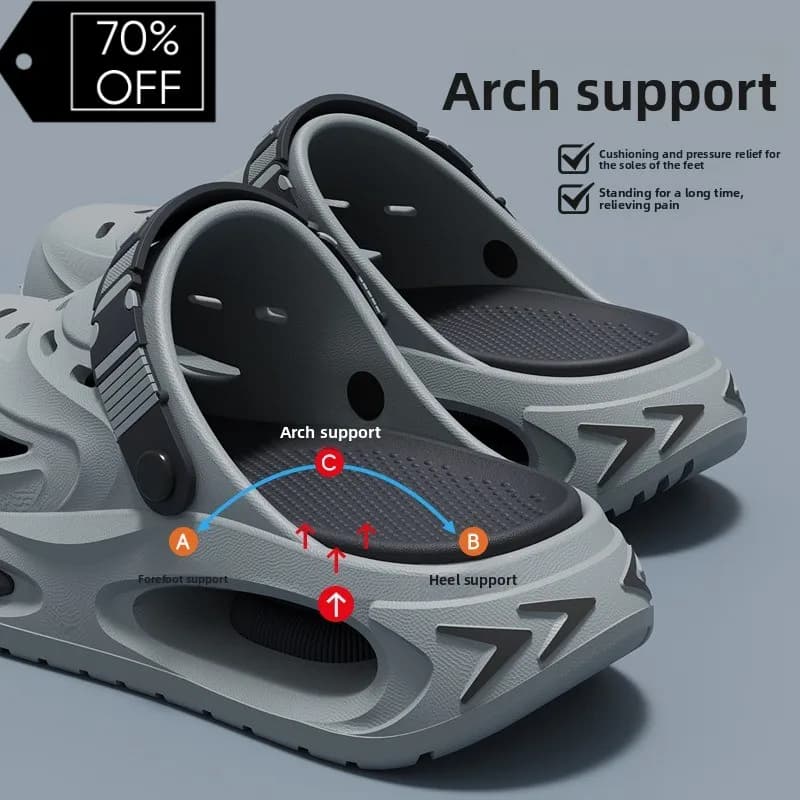 Men's perforated slippers, to wear outdoors in summer, new and trendy, with thick sole, wear-resistant, anti-slip, anti-odor, with elastic laces.