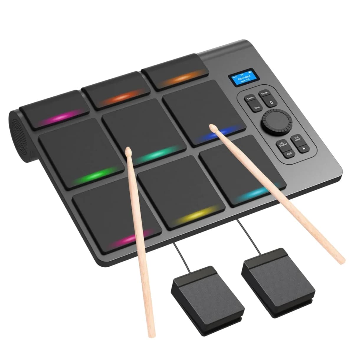 Batteria elettronica Miwayer da 9 pad con 16 suoni, 2 pedali, batteria ricaricabile integrata, sensibilità alla velocità, supporto USB/MIDI