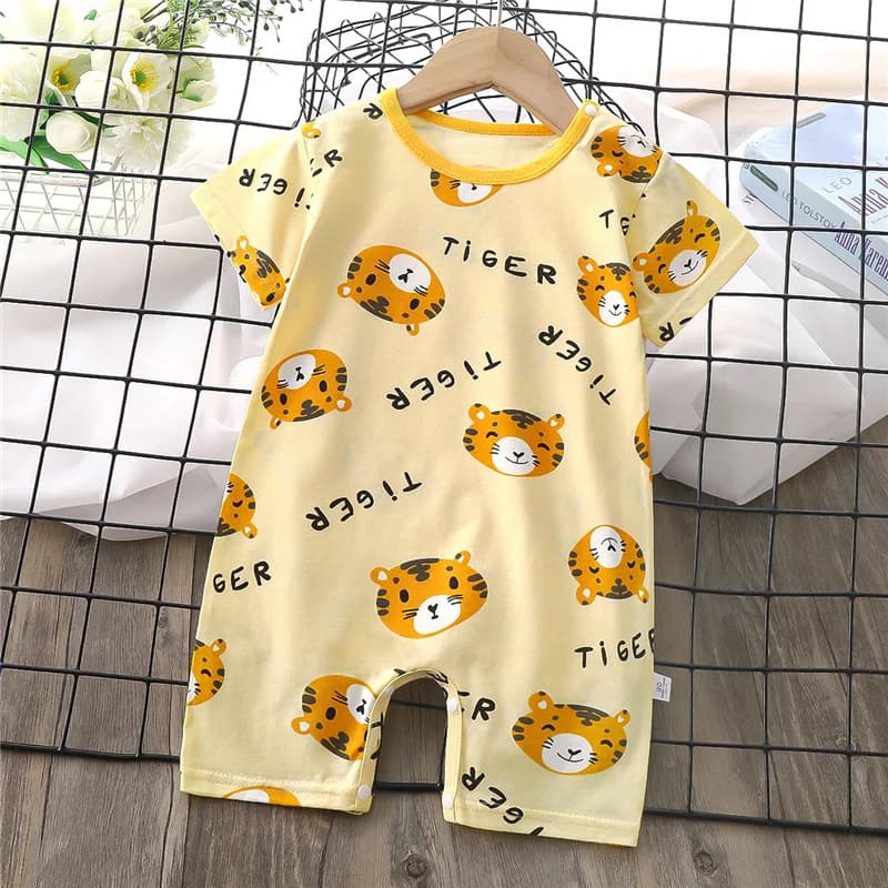 Nuovo cartone animato stampa pagliaccetto estate bambino manica corta in cotone tuta marsupio neonato slim fit sottile pezzo unico 0-24 mesi