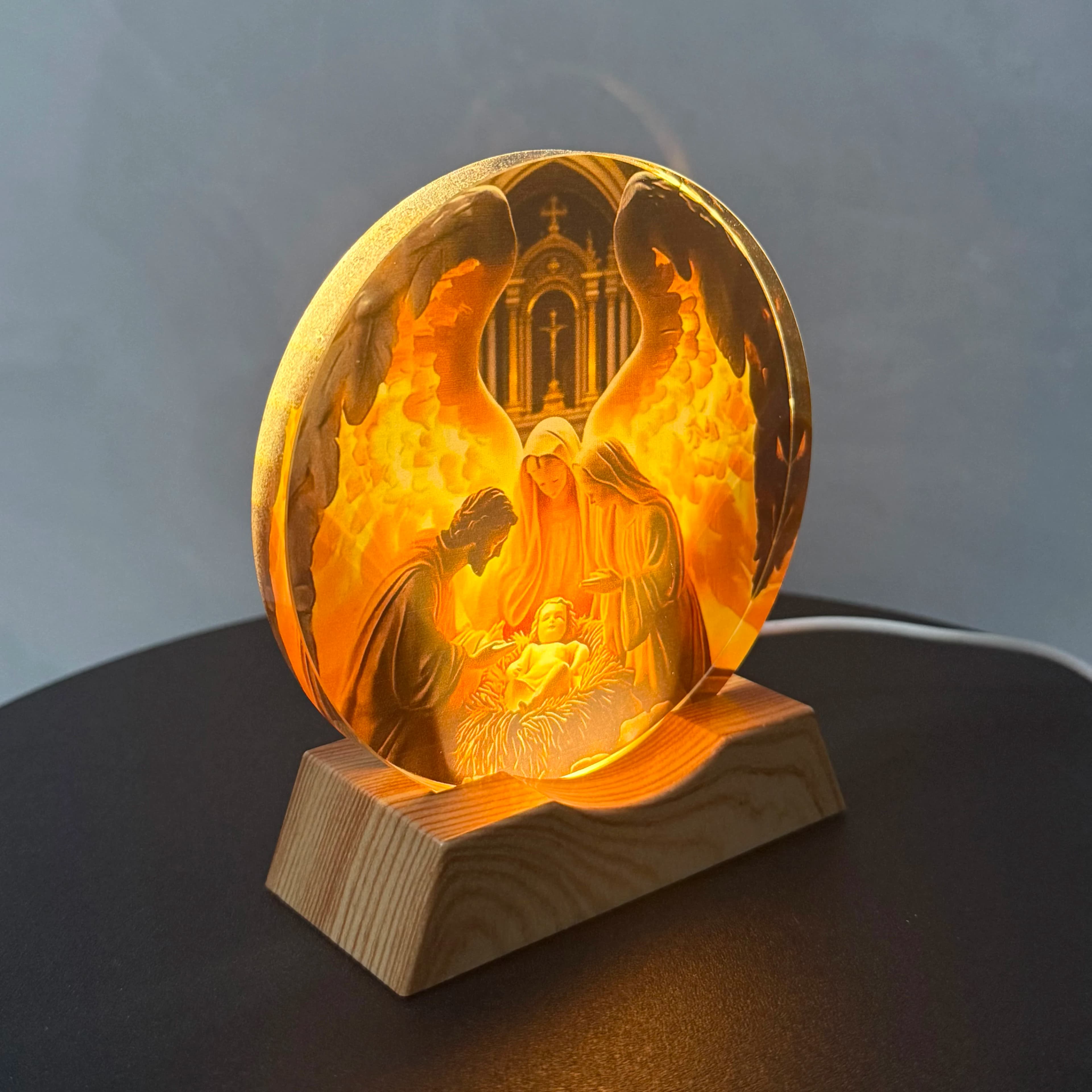 Base per striscia luminosa notturna a LED in cristallo Jesus Birth - Lampada decorativa in vetro alimentata tramite USB, adatta per camere da letto, soggiorni, compleanni