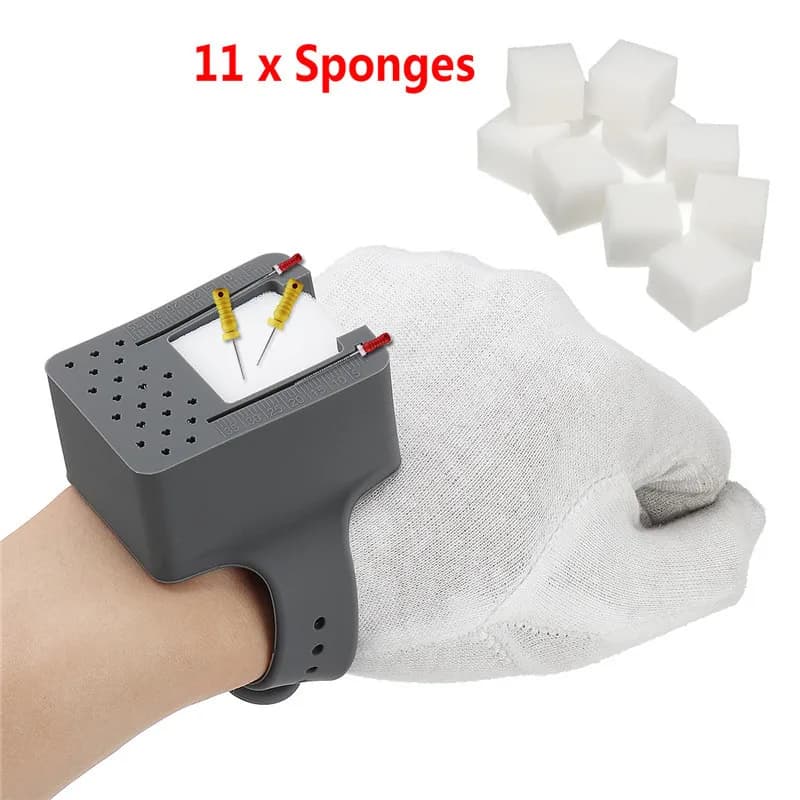 1 Set Orologio da polso per odontoiatria con 11 blocchi di spugna Blocco di misurazione endo Lime endodontiche Supporto per trapano Righello Strumento di laboratorio dentale
