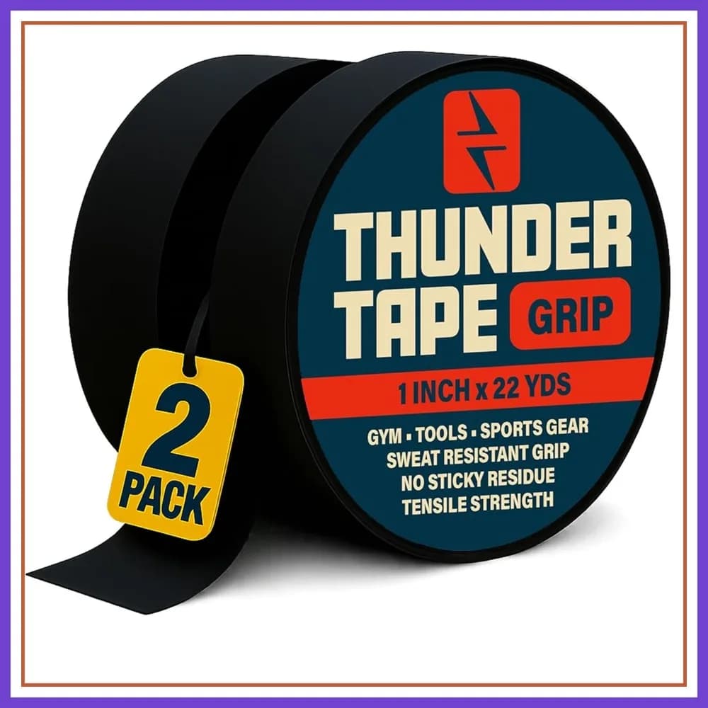 Nastro Antiscivolo Thunder Tape 2 Pezzi - Nastro in Tessuto per Barre per Trazioni, Sport, Attrezzi, Maniglie, Attrezzature da Palestra, Avvolgimento Cavi - Senza Residui, Resistente al Sudore, 1x66 Piedi Ciascuno