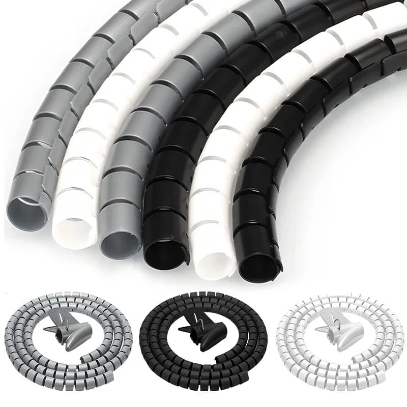 Cavo nero Protezione per cavi Organizzatore per cavi Tubo di gestione Linea di avvolgimento flessibile per cavi Tubo a spirale Copertura per manicotti per cavo da ufficio 2M/1.5M