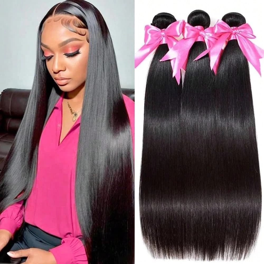 100% 14A untreated virgin human hair extensions, smooth as silk, 30-32 inch, Brazilian natural black color, for woman