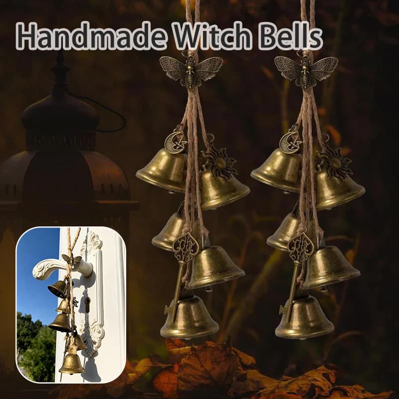 Campane da strega vintage per maniglia della porta Protezione per porta fatta a mano JingBells in ottone Finestra appesa Ornamento Decorazioni pagane Regali di inaugurazione della casa