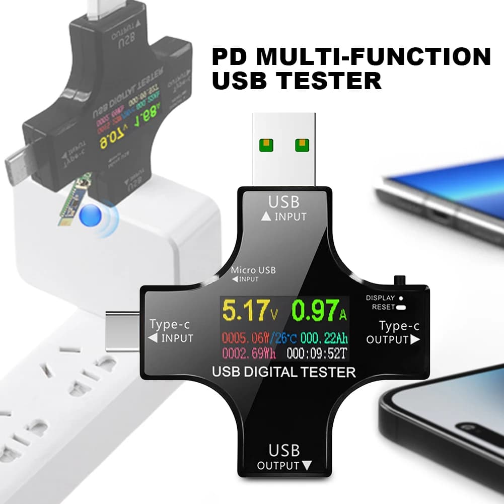 USB Type-C Tester PD Digital Color Voltmeter Current Meter Amperometer Voltage Power Bank Loader USB Current Tester Measuring
