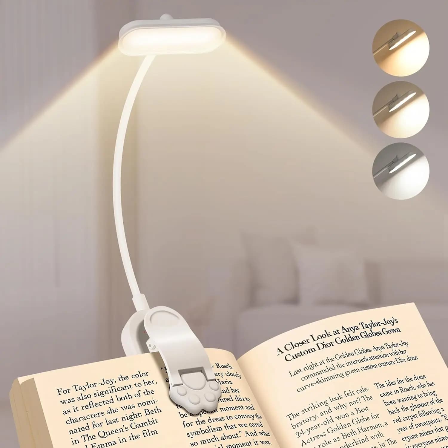LED Reading Lamp with Clip, USB Rechargeable, Dimmable, Flexible and Adjustable, Protects Eyes