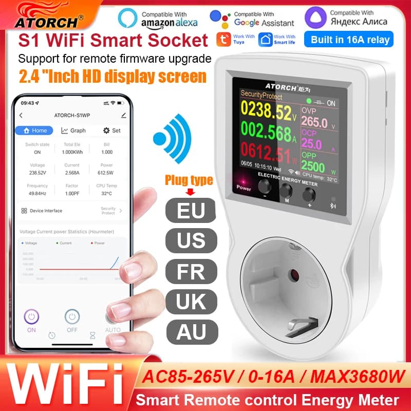AC 220V Tuya Intelligent Life Payout WiFi Digital Power Supply Frequency Energy Counter Electric Time Regulator Amp KWh Remote Switch Water