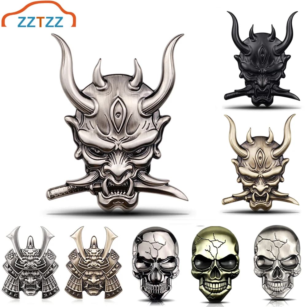3D Car Sticker Premium Warrior Metal Car Side Fender Rear Trunk Skull Emblem Badge Decal for Any Vehicle Truck Car Motorcycle RV