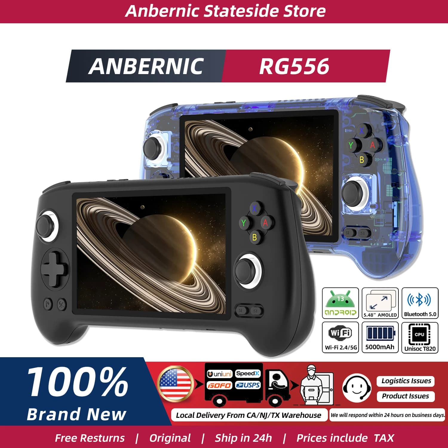 ANBERNIC RG556 Portable Game Retro Android 13 5.48 inch OLED Touch Screen Support DP WiFi Bluetooth Hall Rocker Battery 5500mAh
