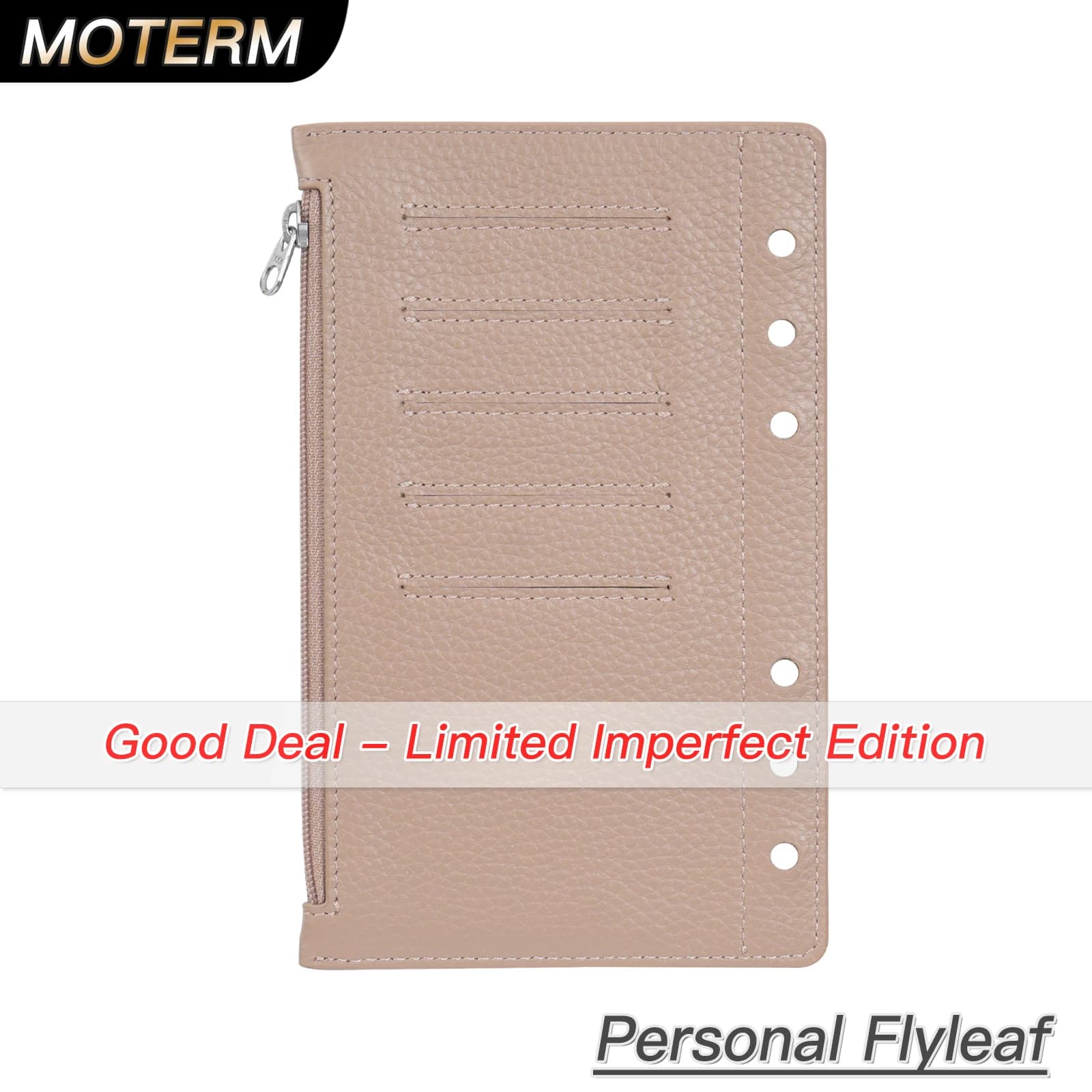Accessorio per Agenda Personale in Vera Pelle Martellata con Cerniera Moterm, Divisorio per Quaderno, Edizione Limitata Imperfetta