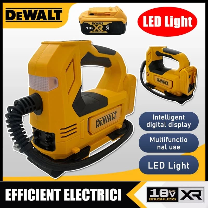 Compressore d'aria portatile Dewalt, gonfiatore per pneumatici ricaricabile, compressore digitale senza fili, gonfiatore elettrico per pneumatici auto, compatibile con batteria da 18V