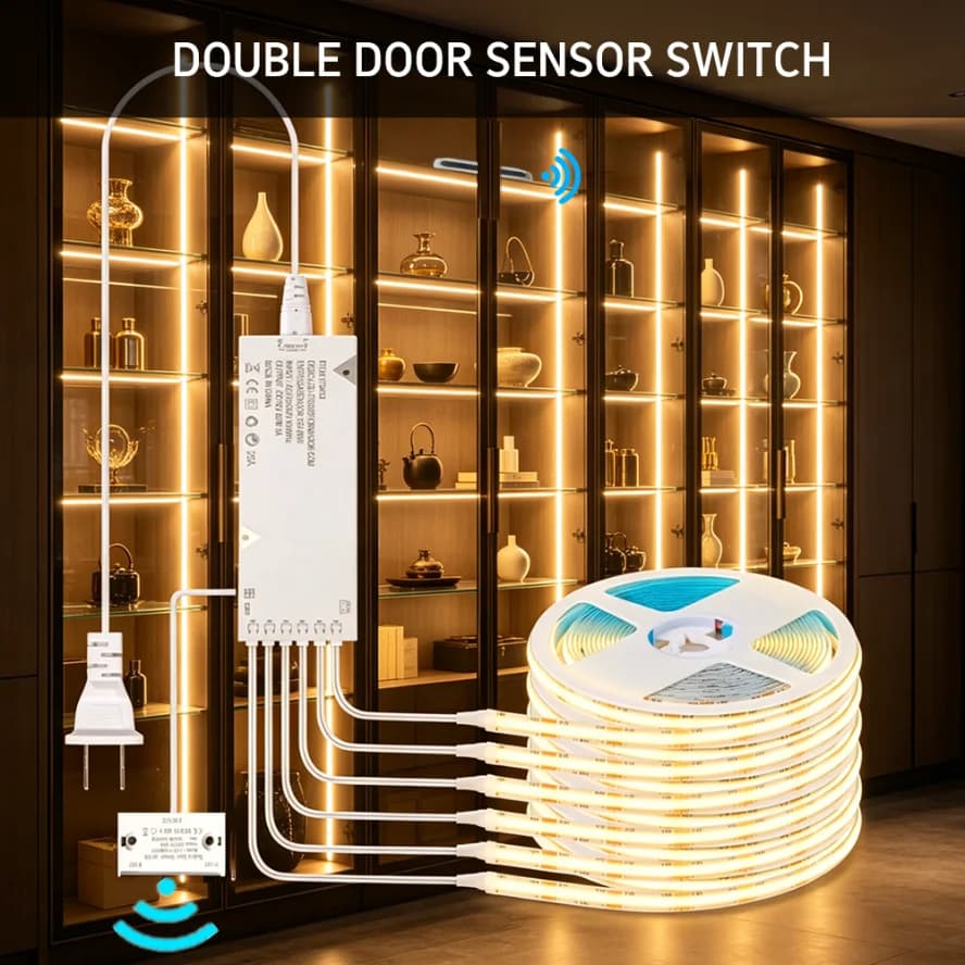 6~1 Pezzi Striscia LED con Sensore di Apertura Porta e Controllo Sincronizzato per Vetrina Vini, Armadio, Guardaroba, Illuminazione Sottopensile e Lampada Espositiva