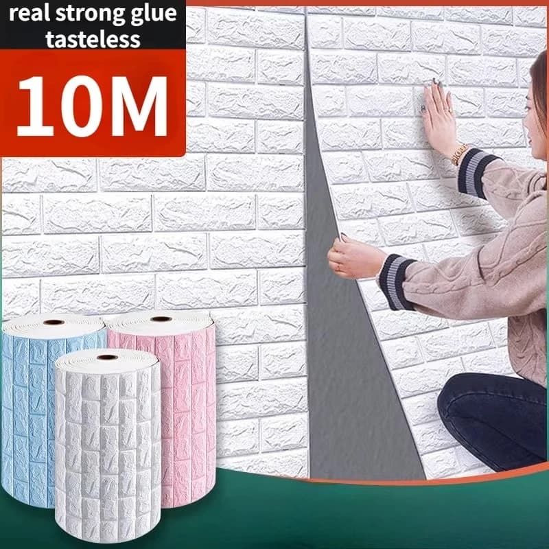 Adesivi Murali 3D Effetto Mattoni 70cmx1/3/5/10M, Carta da Parati Autoadesiva Impermeabile, Decorazione Fai-da-Te per Casa, Adesivi in Schiuma per Pareti
